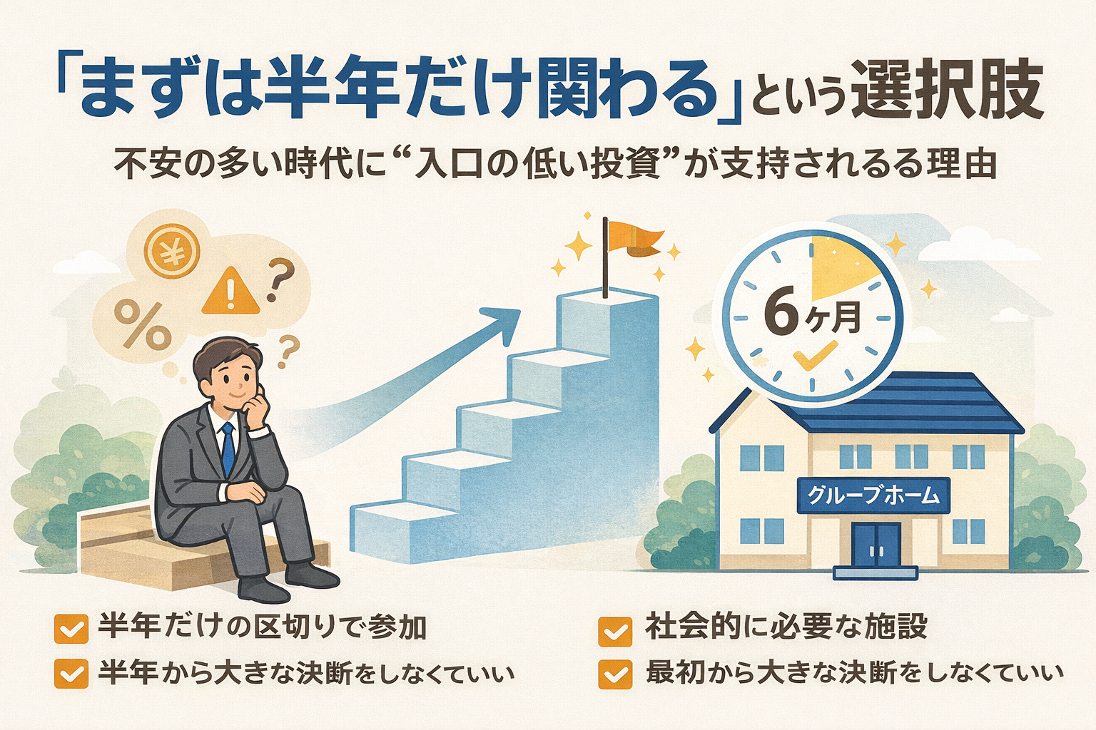 【タイトル】「まずは半年だけ関わる」という選択肢──不安の多い時代に“入口の低い投資”が支持される理由